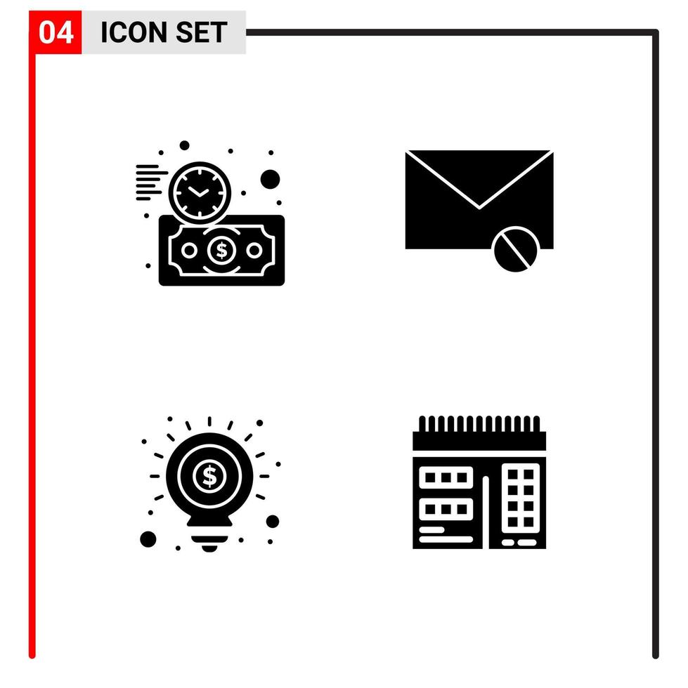 4 General Icons for website design print and mobile apps 4 Glyph Symbols Signs Isolated on White Background 4 Icon Pack Creative Black Icon vector background