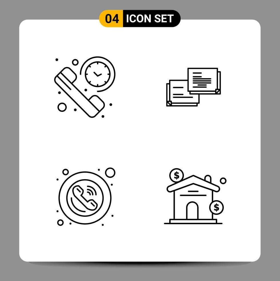 4 Black Icon Pack Outline Symbols Signs for Responsive designs on white background 4 Icons Set Creative Black Icon vector background