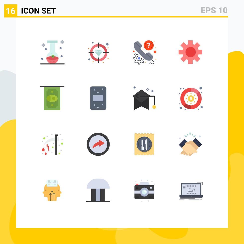 grupo de símbolos de iconos universales de 16 colores planos modernos de configuración de objetivo de equipo global paquete editable de elementos de diseño de vectores creativos
