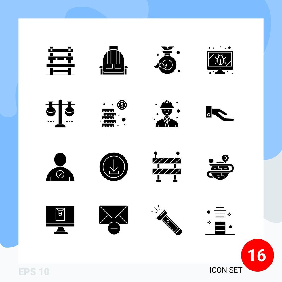 Modern Set of 16 Solid Glyphs and symbols such as chemical laboratory screen badge monitor label Editable Vector Design Elements