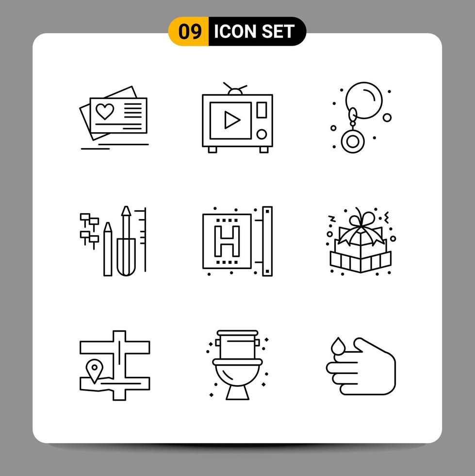 9 Black Icon Pack Outline Symbols Signs for Responsive designs on white background 9 Icons Set Creative Black Icon vector background