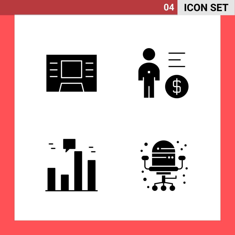 4 Icon Pack Solid Style Glyph Symbols on White Background Simple Signs for general designing Creative Black Icon vector background