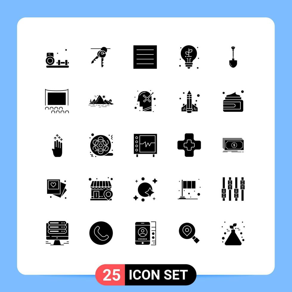 conjunto de 25 iconos de interfaz de usuario modernos signos de símbolos para elementos de diseño vectorial editables de bombilla de cuidado de planta de pala vector