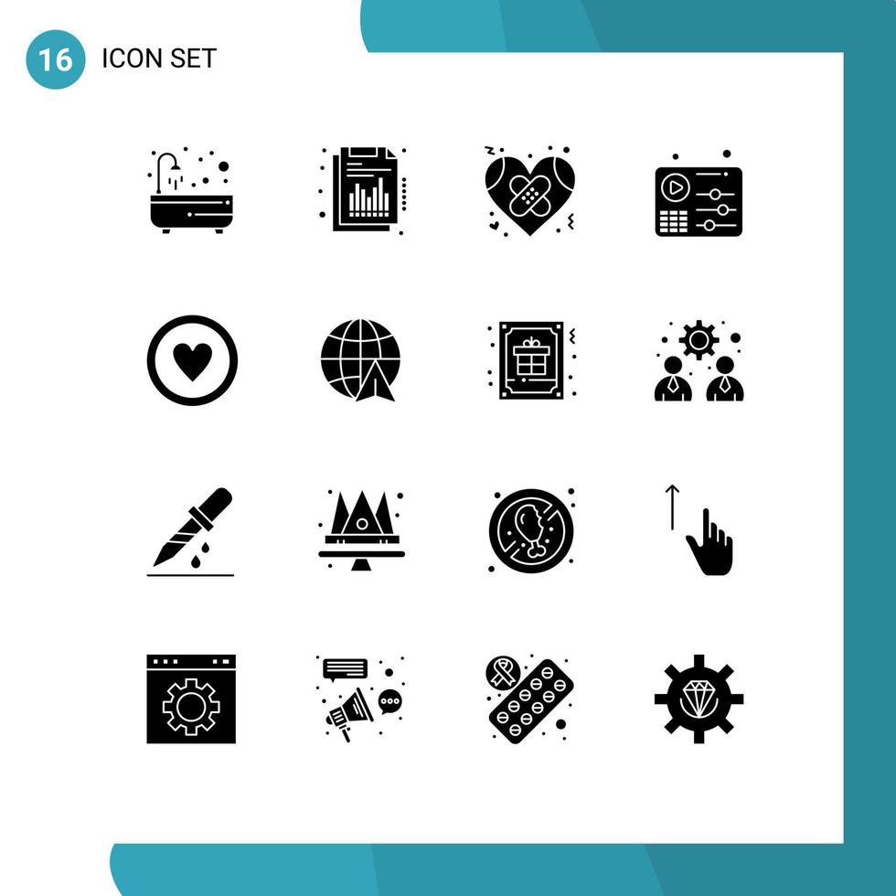 paquete de iconos vectoriales de stock de 16 signos y símbolos de línea para música médica vendaje ecualizador amor elementos de diseño vectorial editables vector