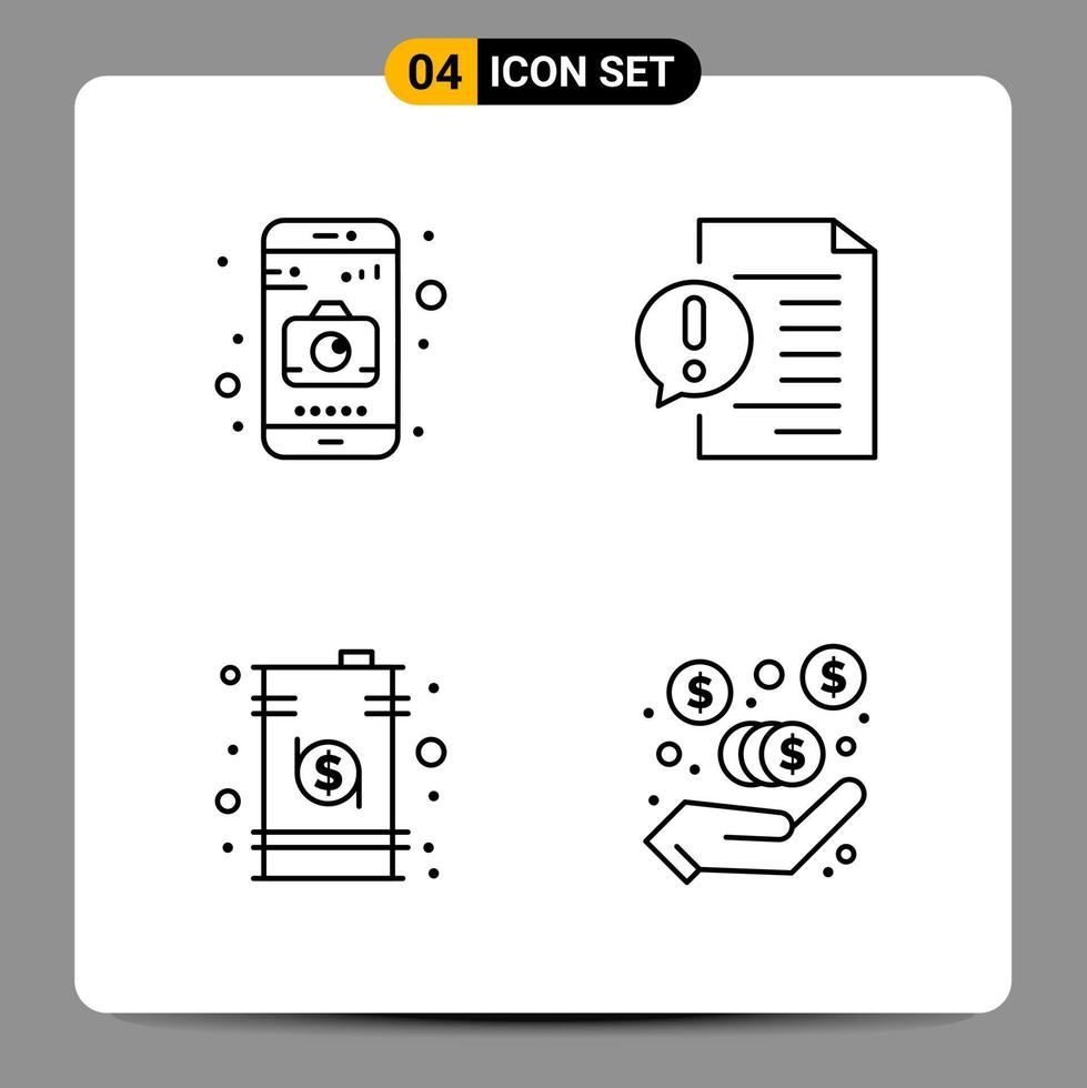 4 Black Icon Pack Outline Symbols Signs for Responsive designs on white background 4 Icons Set Creative Black Icon vector background
