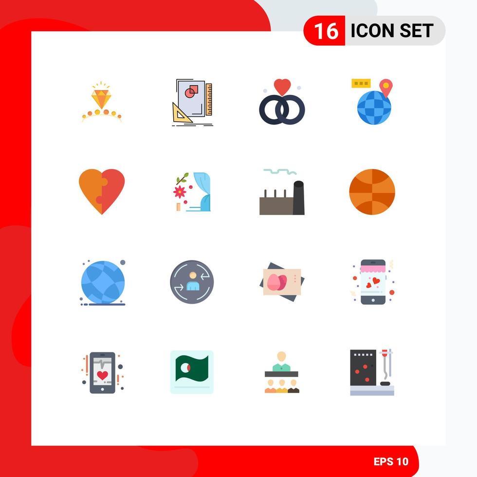 Flat Color Pack of 16 Universal Symbols of couple navigation sketching map wedding Editable Pack of Creative Vector Design Elements