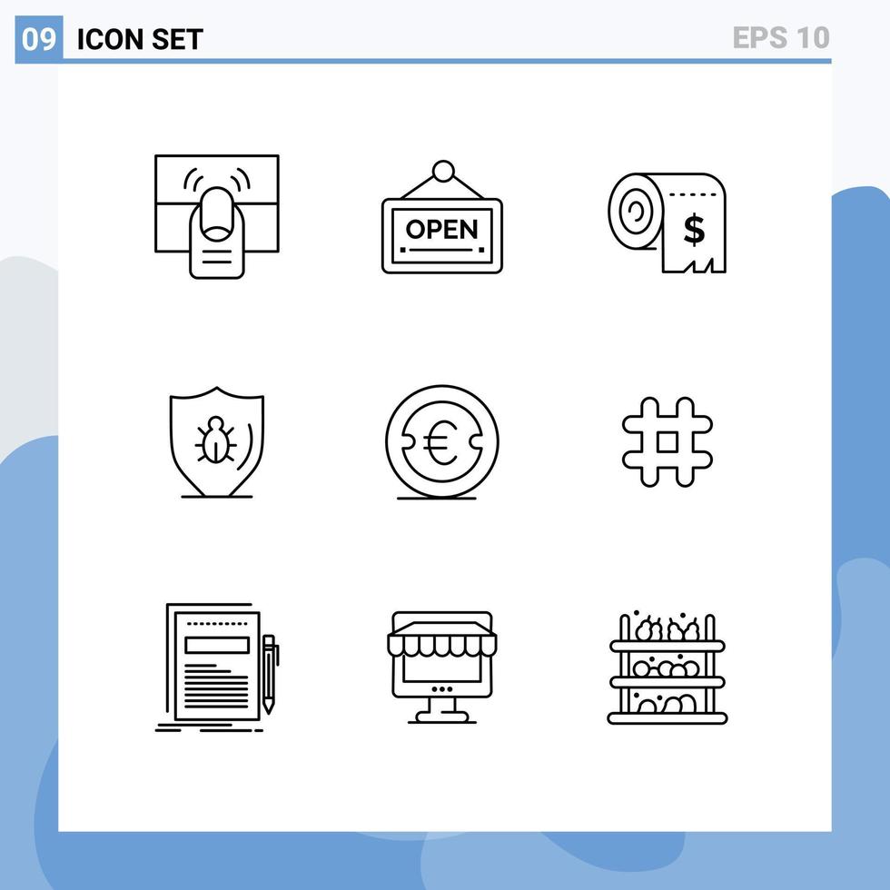 User Interface Pack of 9 Basic Outlines of protection programing hotel bug expenses Editable Vector Design Elements