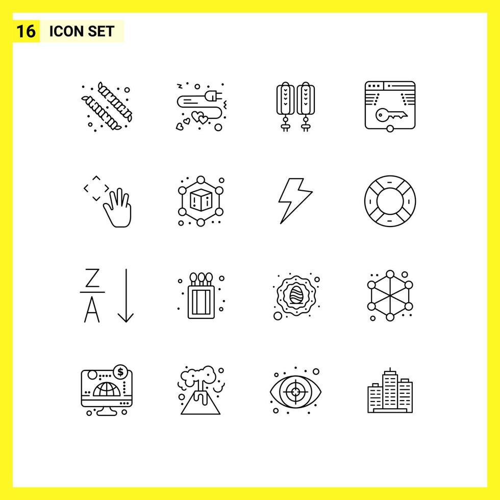 User Interface Pack of 16 Basic Outlines of hand cursor login china form key Editable Vector Design Elements