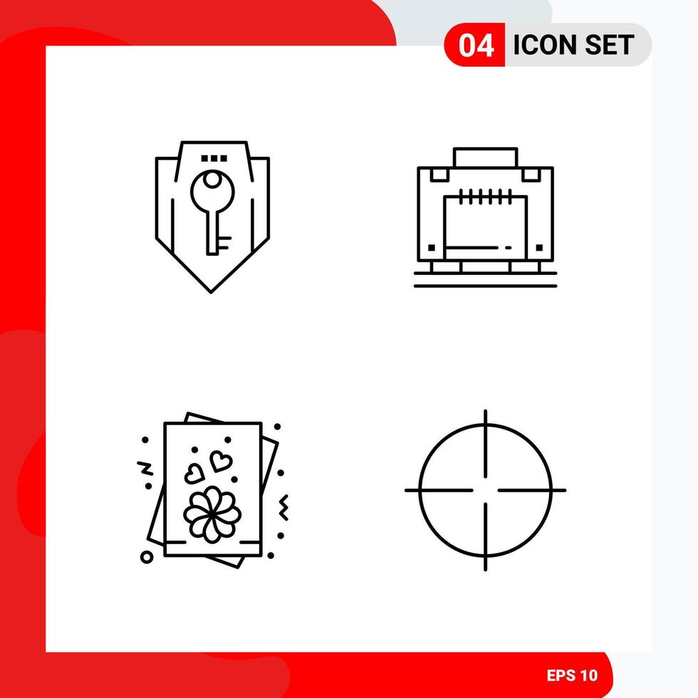 Creative Set of 4 Universal Outline Icons isolated on White Background Creative Black Icon vector background