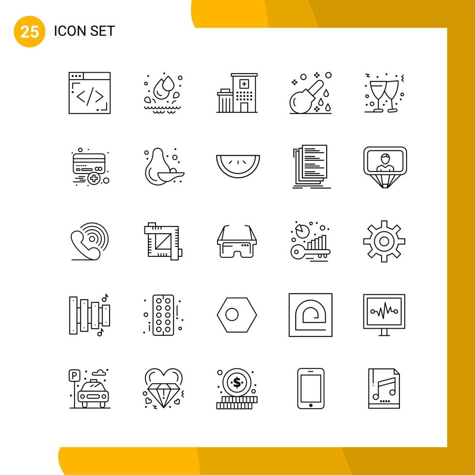 25 Icon Set Line Style Icon Pack Outline Symbols isolated on White Backgound for Responsive Website Designing Creative Black Icon vector background