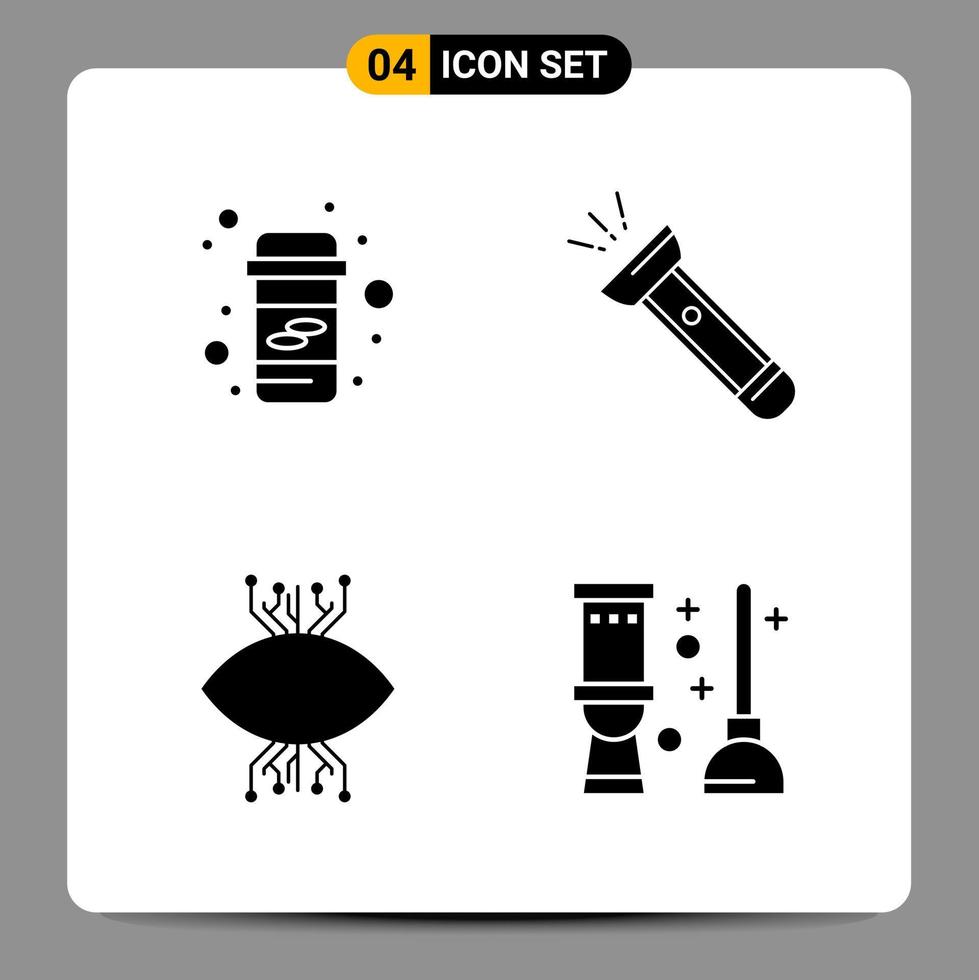 4 Black Icon Pack Glyph Symbols Signs for Responsive designs on white background 4 Icons Set Creative Black Icon vector background