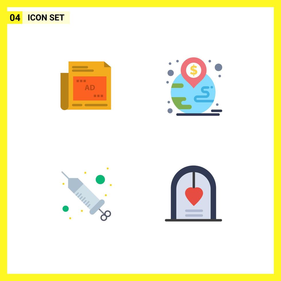 Modern Set of 4 Flat Icons and symbols such as newspaper injection headline landmark spa Editable Vector Design Elements