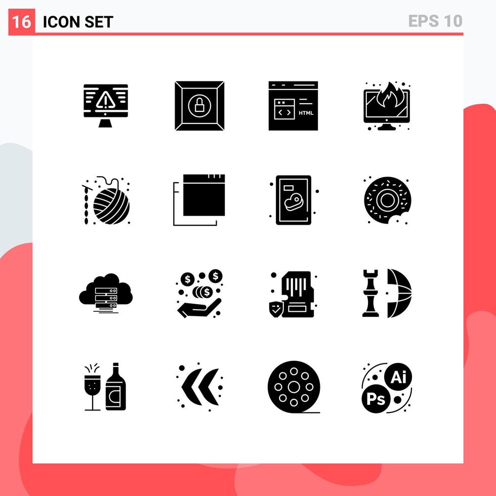 Group of 16 Modern Solid Glyphs Set for crafts data coding lost display Editable Vector Design Elements
