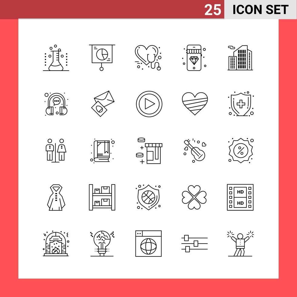 25 Icon Pack Line Style Outline Symbols on White Background Simple Signs for general designing Creative Black Icon vector background