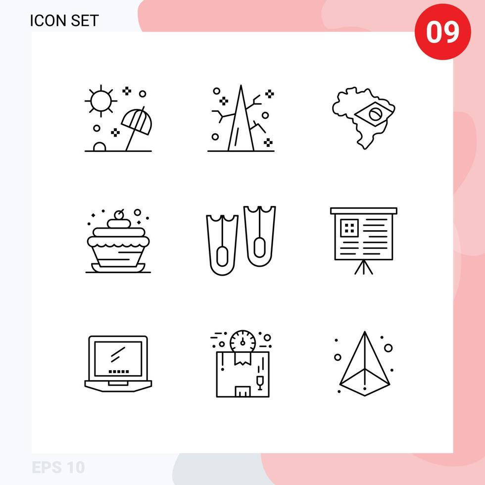 Outline Pack of 9 Universal Symbols of flippers cupcake food winter candle bakery Editable Vector Design Elements