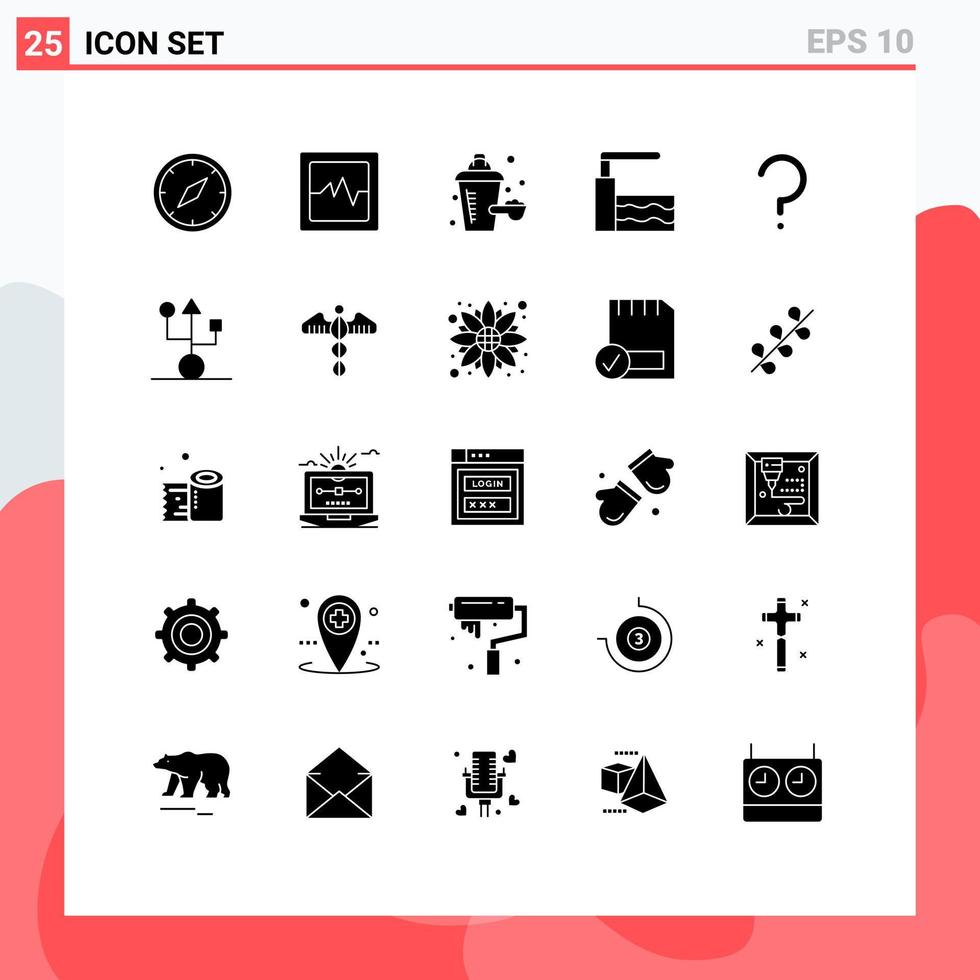 Set of 25 Modern UI Icons Symbols Signs for computers question mark nutrition supplement question water Editable Vector Design Elements