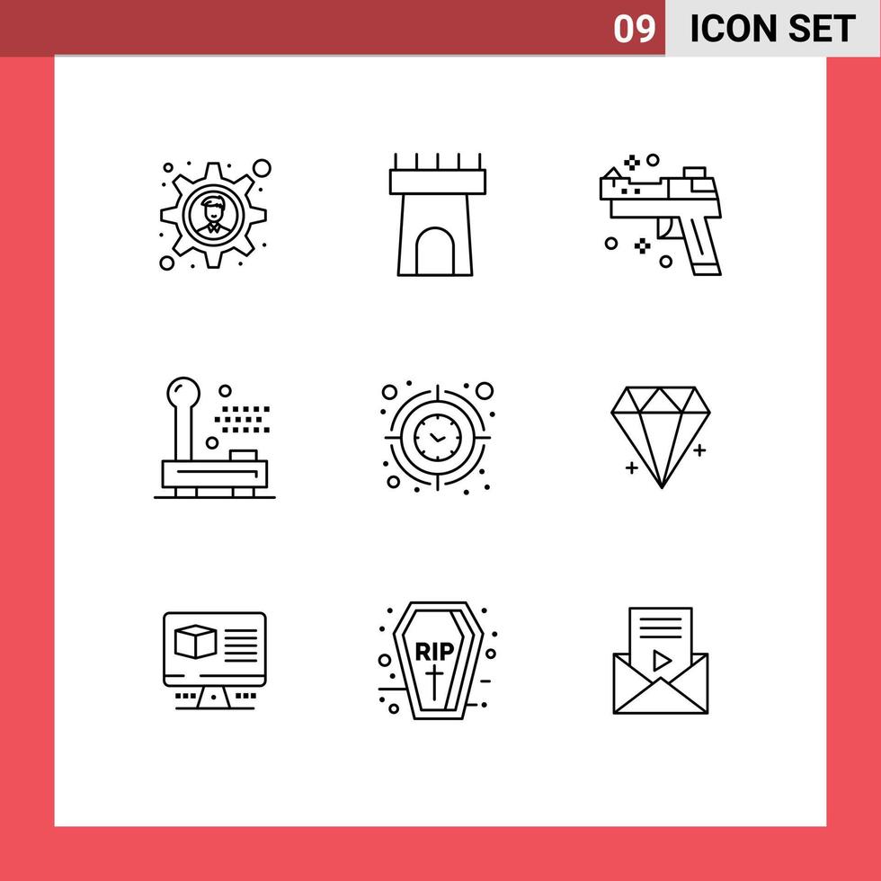 9 Creative Icons Modern Signs and Symbols of target clock pistol hardware electronic Editable Vector Design Elements