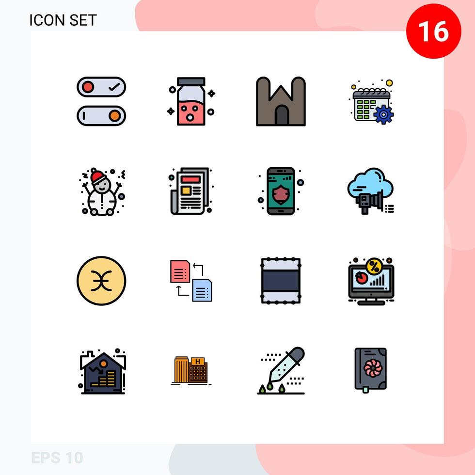 Modern Set of 16 Flat Color Filled Lines Pictograph of snow settings castle building schedule calendar Editable Creative Vector Design Elements