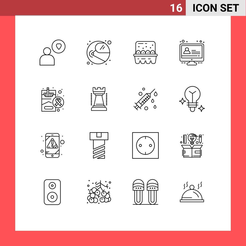 Modern Set of 16 Outlines and symbols such as smoking health cooking cigarette education Editable Vector Design Elements