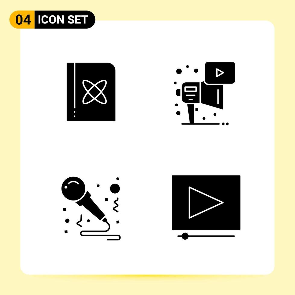 4 Creative Icons for Modern website design and responsive mobile apps 4 Glyph Symbols Signs on White Background 4 Icon Pack Creative Black Icon vector background