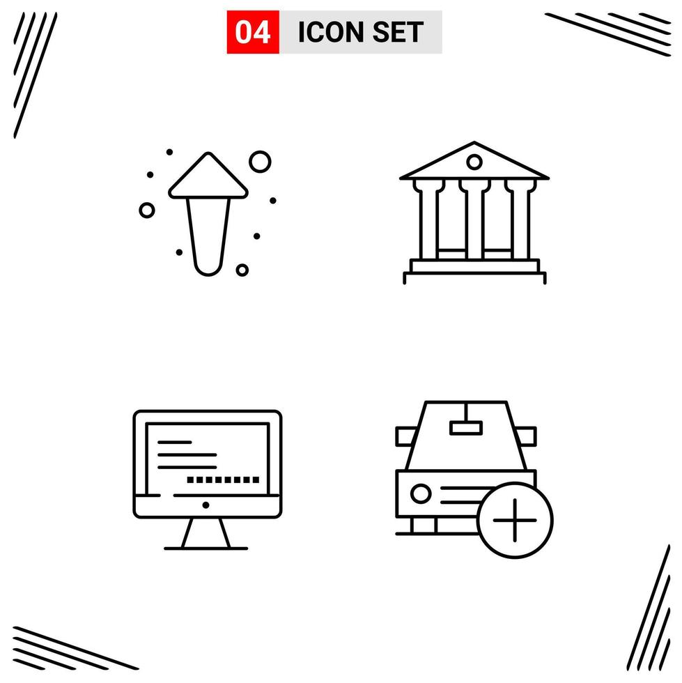 4 Icons Line Style Grid Based Creative Outline Symbols for Website Design Simple Line Icon Signs Isolated on White Background 4 Icon Set Creative Black Icon vector background