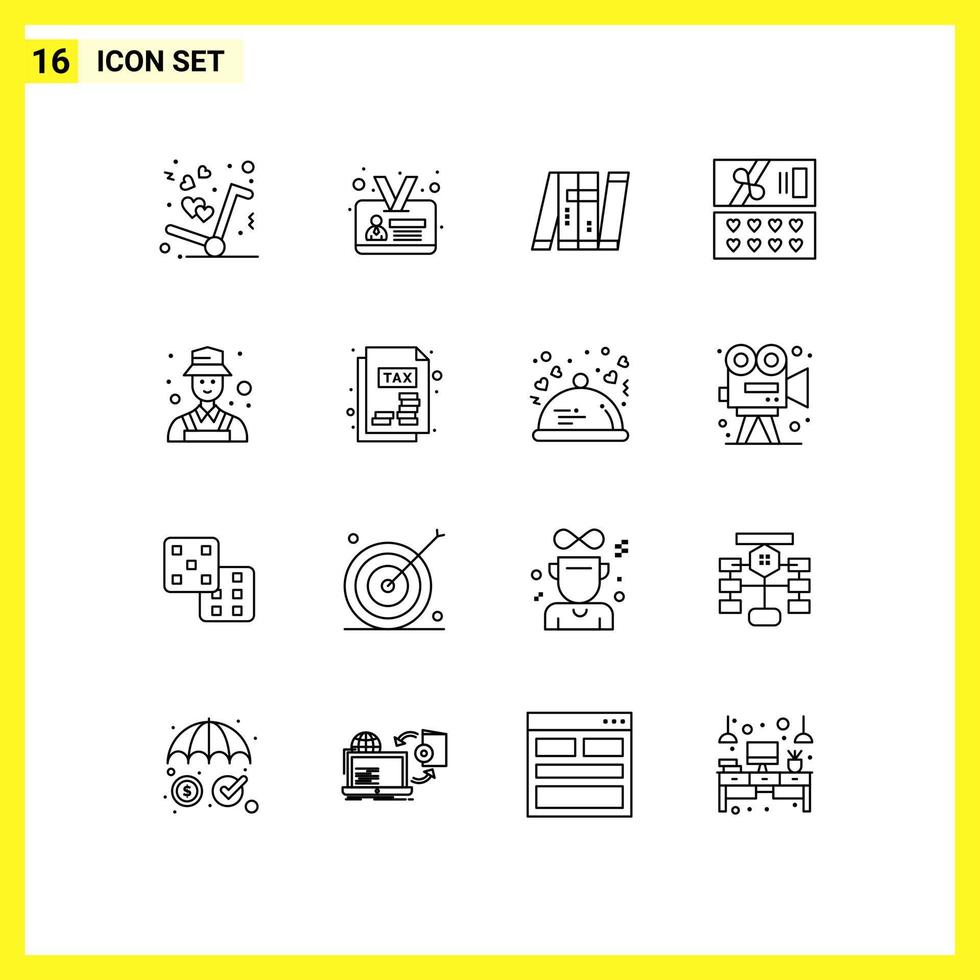 Group of 16 Modern Outlines Set for user avatar autonomous love gift Editable Vector Design Elements