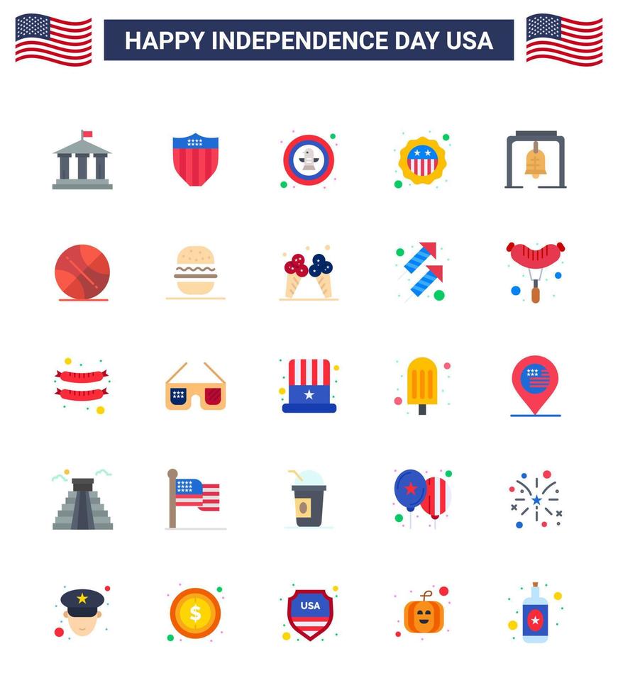 Set of 25 Modern Flats pack on USA Independence Day alert badge american security badge Editable USA Day Vector Design Elements