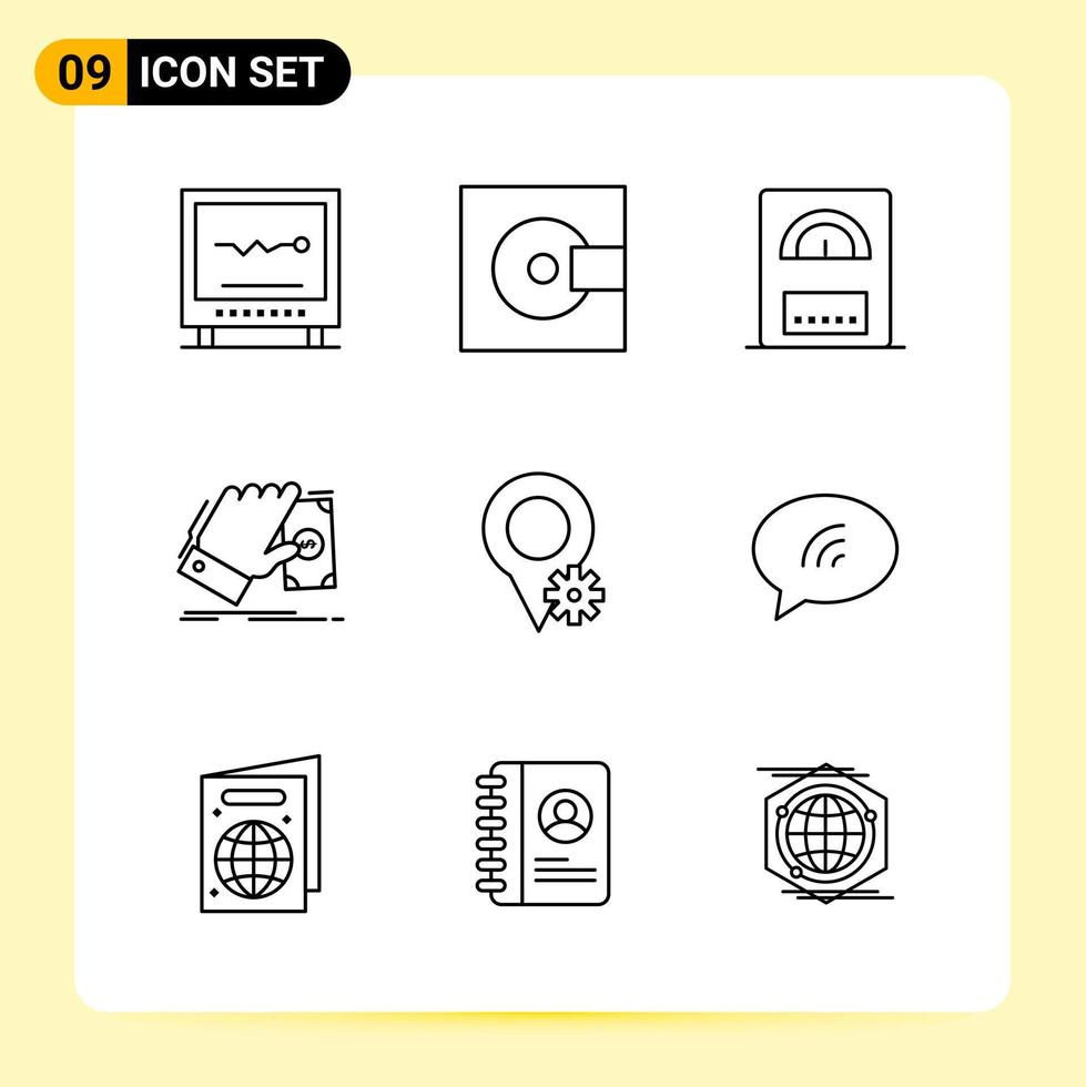 9 Creative Icons for Modern website design and responsive mobile apps 9 Outline Symbols Signs on White Background 9 Icon Pack Creative Black Icon vector background