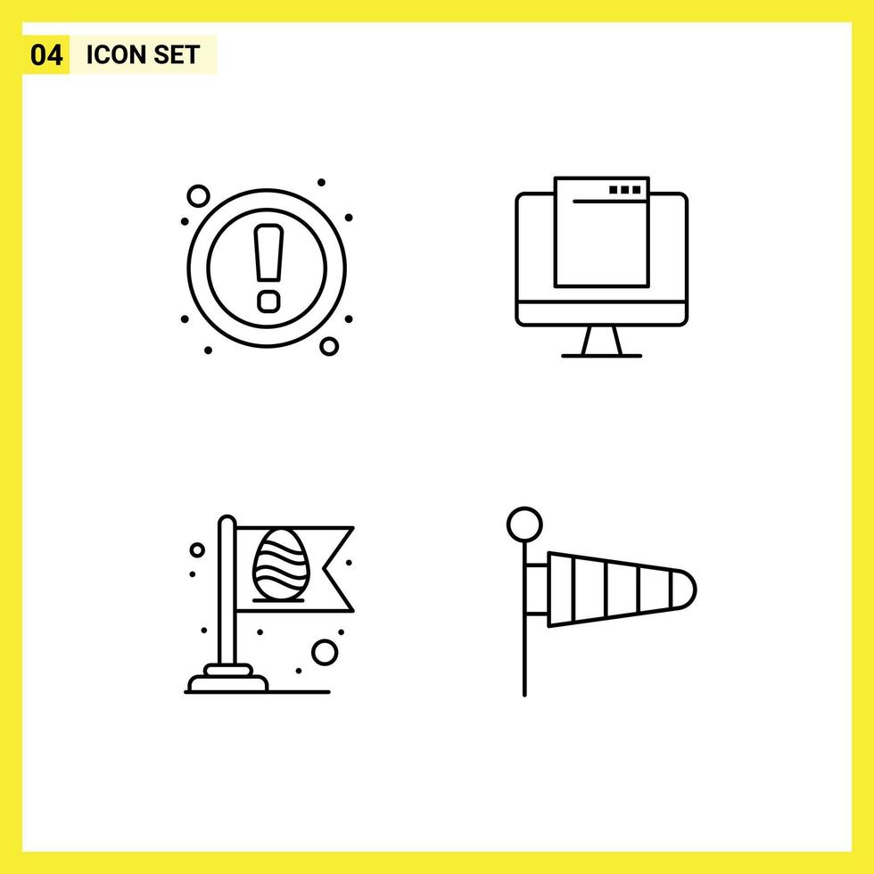 Set of 4 Modern UI Icons Symbols Signs for attention flag user device egg Editable Vector Design Elements