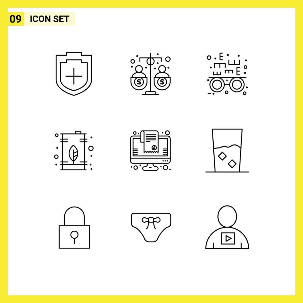 Pack of 9 Modern Outlines Signs and Symbols for Web Print Media such as bill oil income energy can Editable Vector Design Elements