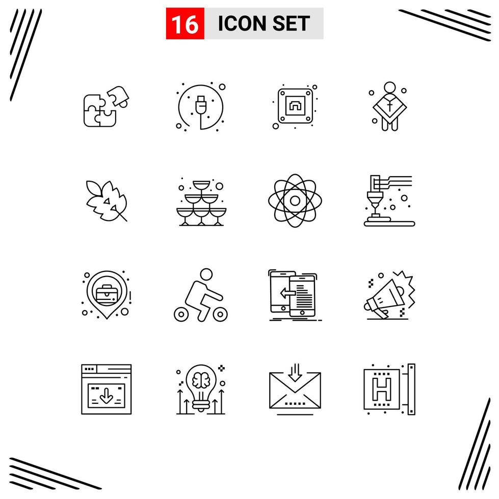 Modern Set of 16 Outlines Pictograph of preacher male plug church plug Editable Vector Design Elements