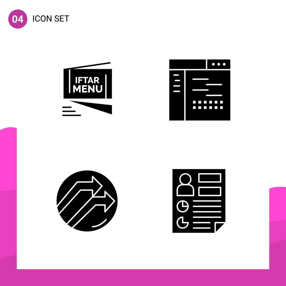 conjunto de iconos de glifo paquete de 4 iconos sólidos aislados en fondo blanco para el diseño de sitios web receptivos, impresión y aplicaciones móviles, fondo de vector de icono negro creativo