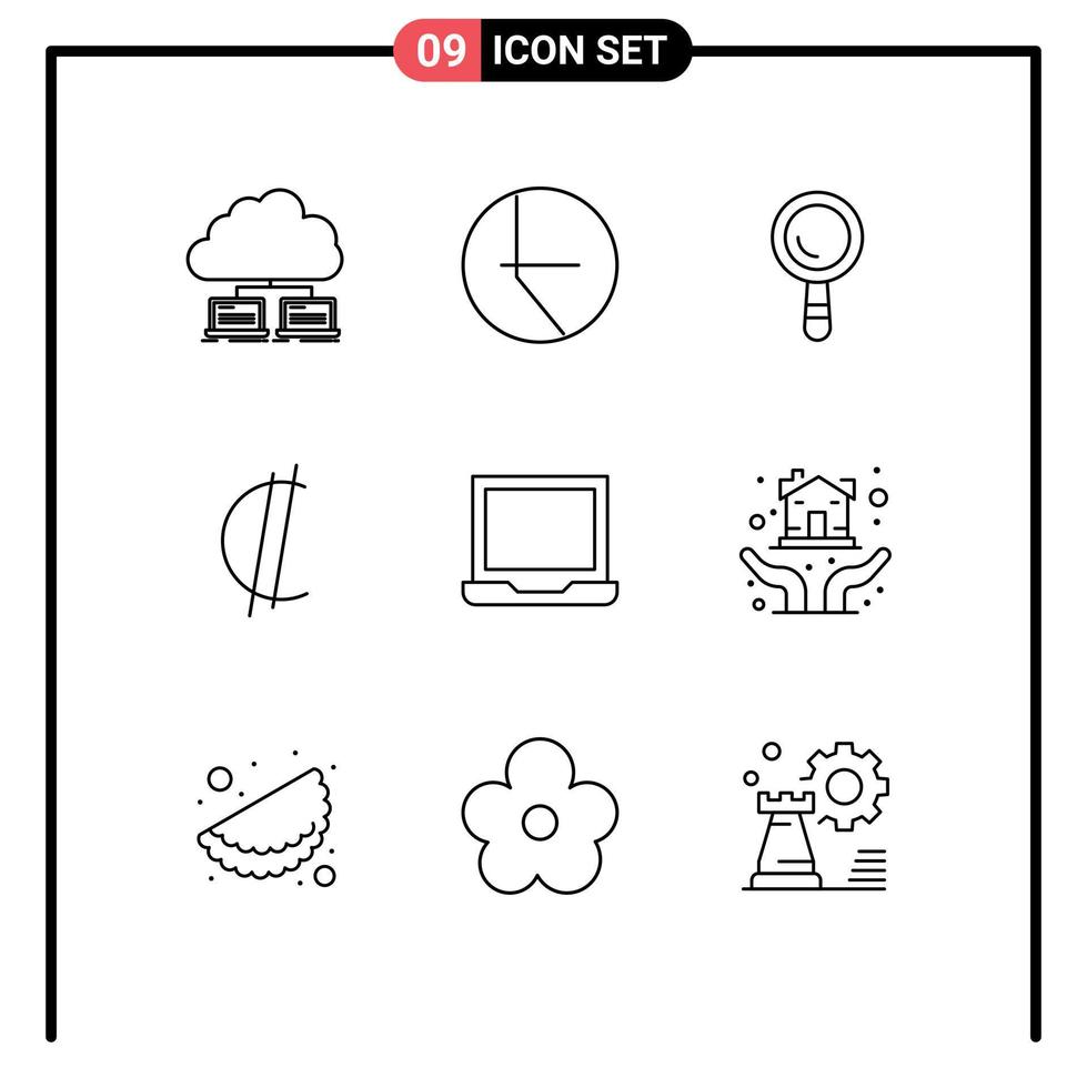 9 Creative Icons Modern Signs and Symbols of laptop computer search rican costa Editable Vector Design Elements