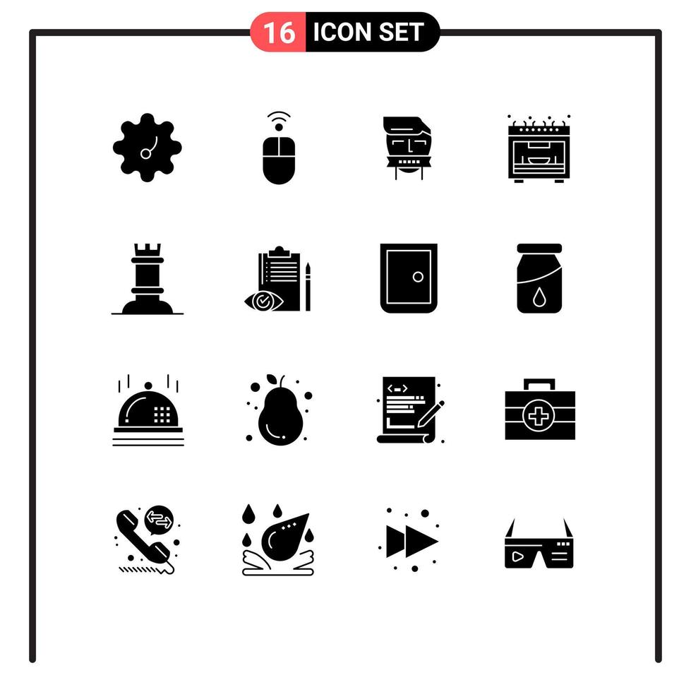 Pictogram Set of 16 Simple Solid Glyphs of quality control figure opponent chess microwave Editable Vector Design Elements