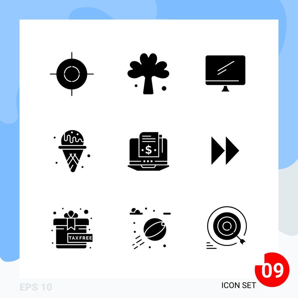 Modern Pack of 9 Icons Solid Glyph Symbols isolated on White Backgound for Website designing Creative Black Icon vector background