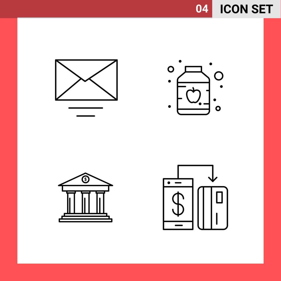 4 Icon Pack Line Style Outline Symbols on White Background Simple Signs for general designing Creative Black Icon vector background