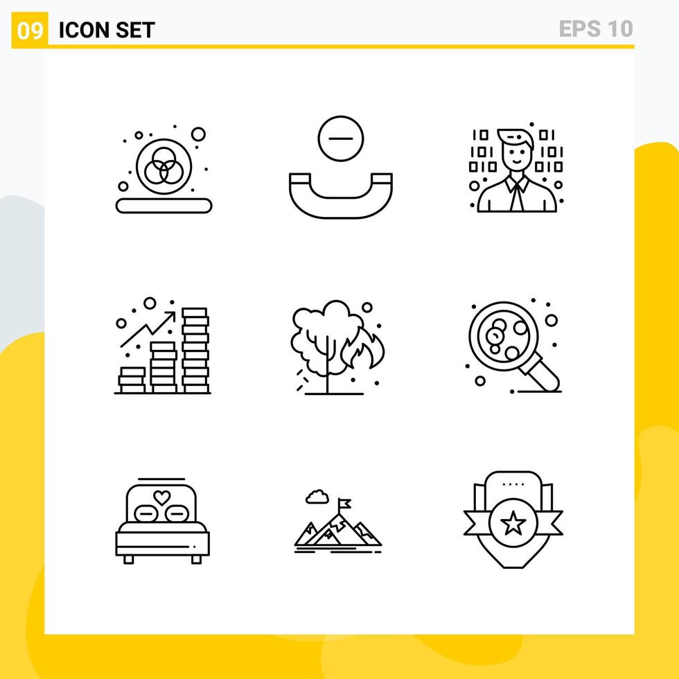 Collection of 9 Universal Line Icons Icon Set for Web and Mobile Creative Black Icon vector background