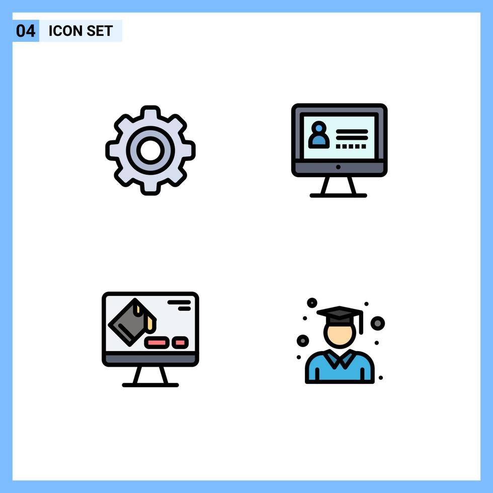 Group of 4 Filledline Flat Colors Signs and Symbols for basic format wheel security education Editable Vector Design Elements