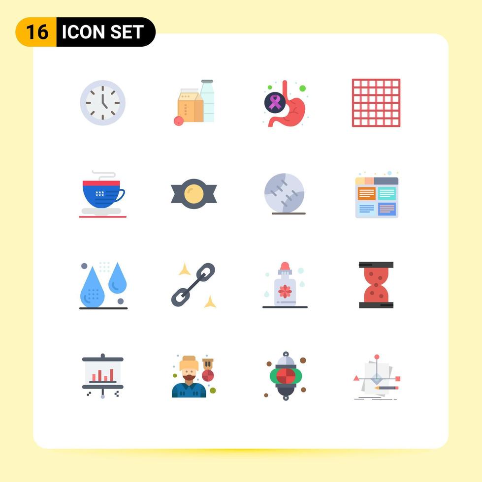 16 concepto de color plano para sitios web móviles y aplicaciones diseño de cáncer de té de café paquete editable mundial de elementos creativos de diseño de vectores