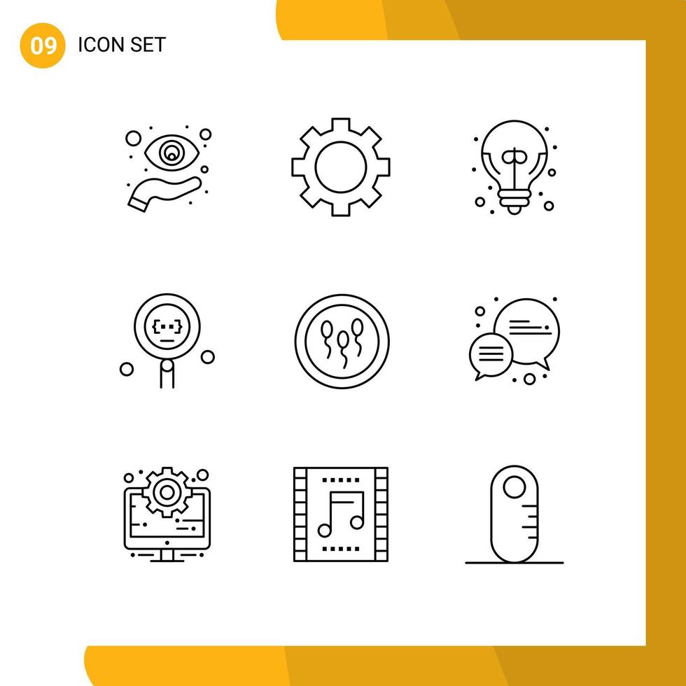 Outline Pack of 9 Universal Symbols of search development technology develop great idea Editable Vector Design Elements