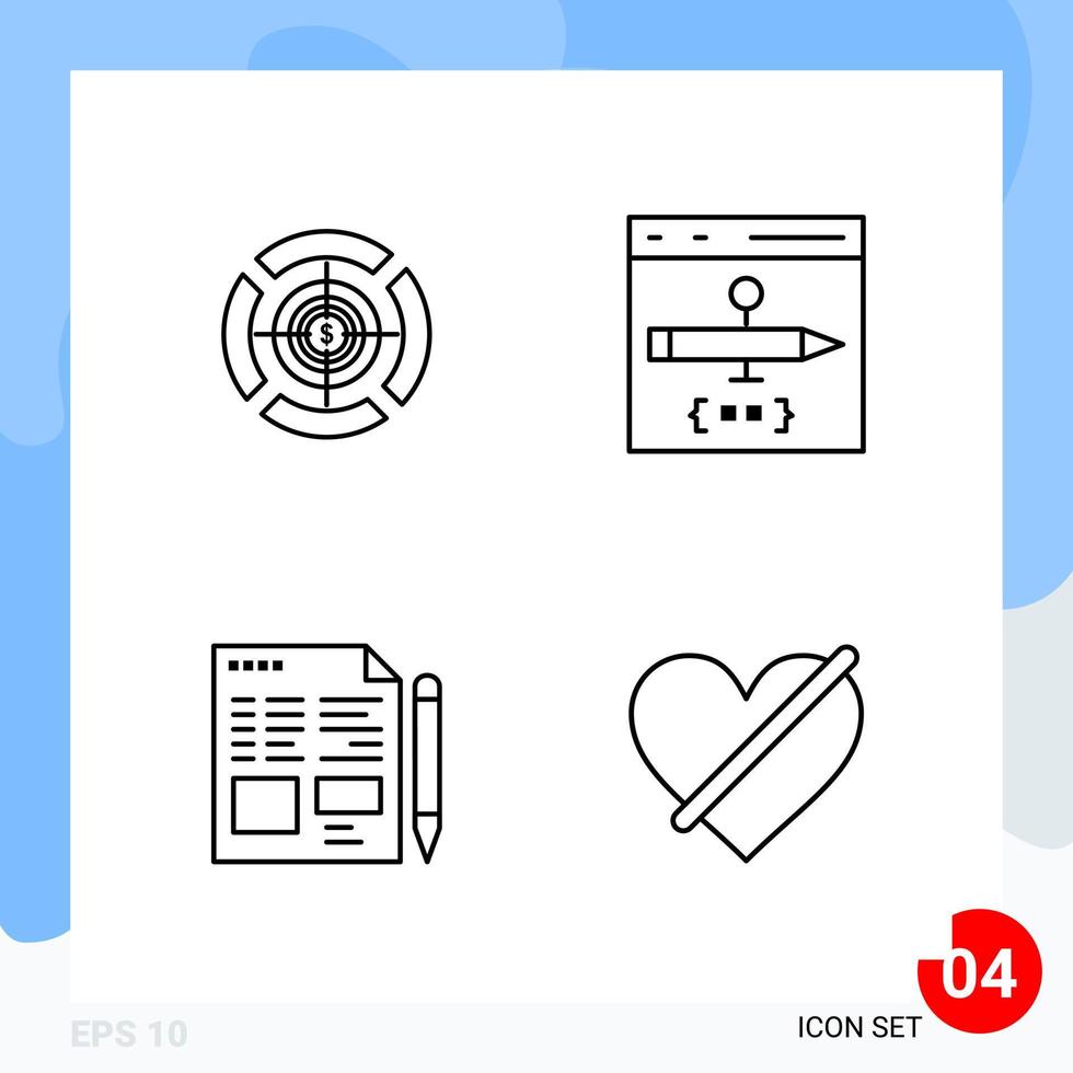 Modern Pack of 4 Icons Line Outline Symbols isolated on White Backgound for Website designing Creative Black Icon vector background