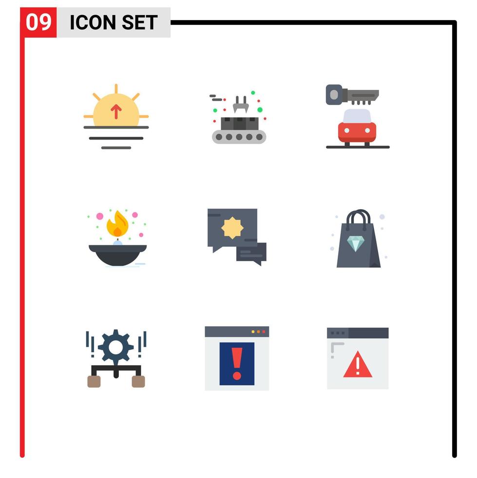 9 Thematic Vector Flat Colors and Editable Symbols of prayer oil lamp car lamp fire Editable Vector Design Elements