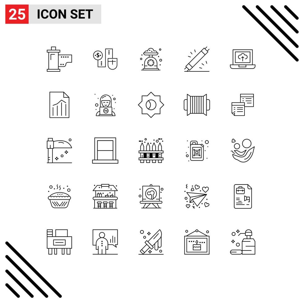 Set of 25 Commercial Lines pack for electronic devices dollor scale kitchen Editable Vector Design Elements