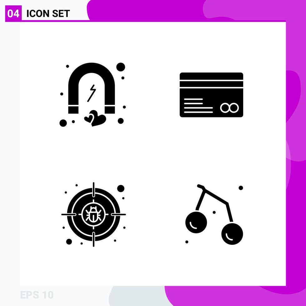 Solid Icon set Pack of 4 Glyph Icons isolated on White Background for Web Print and Mobile Creative Black Icon vector background