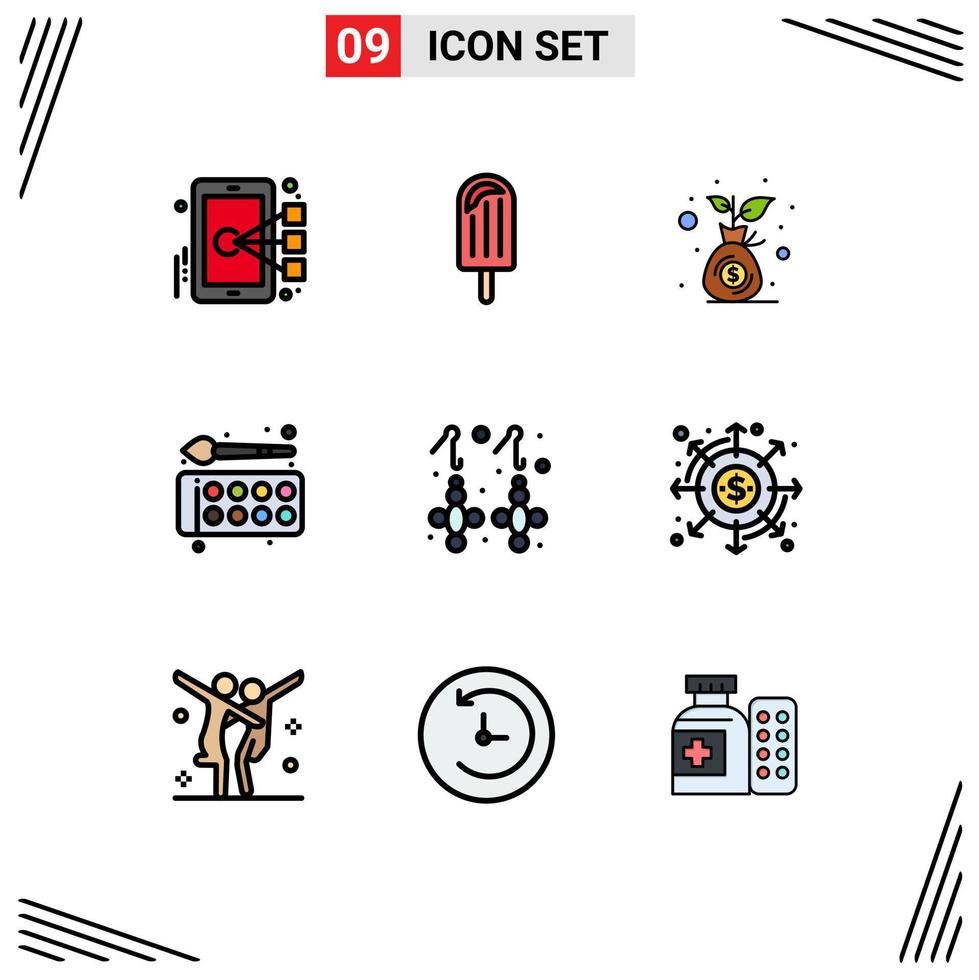 Universal Icon Symbols Group of 9 Modern Filledline Flat Colors of earring education budget drawing back to school Editable Vector Design Elements