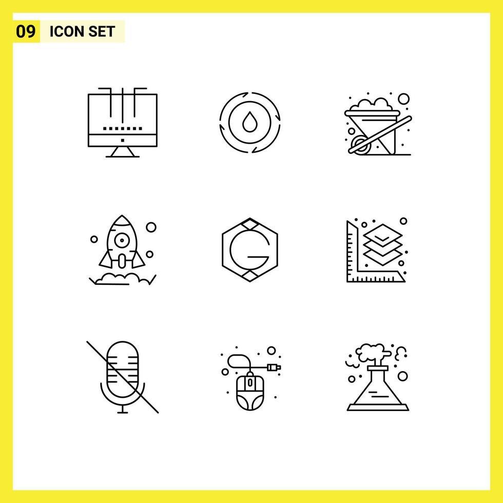 Pack of 9 creative Outlines of crypto grid coin nature rocket business Editable Vector Design Elements