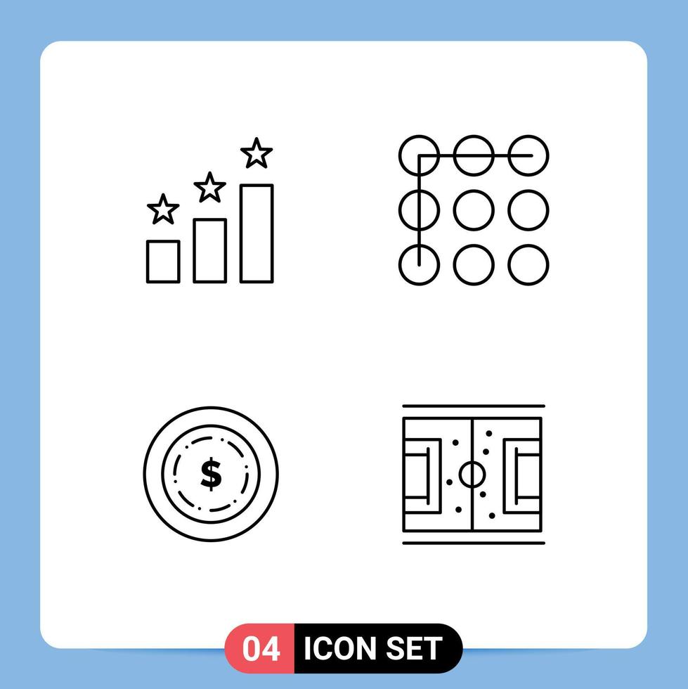 4 Universal Line Signs Symbols of achievement football lock american playground Editable Vector Design Elements