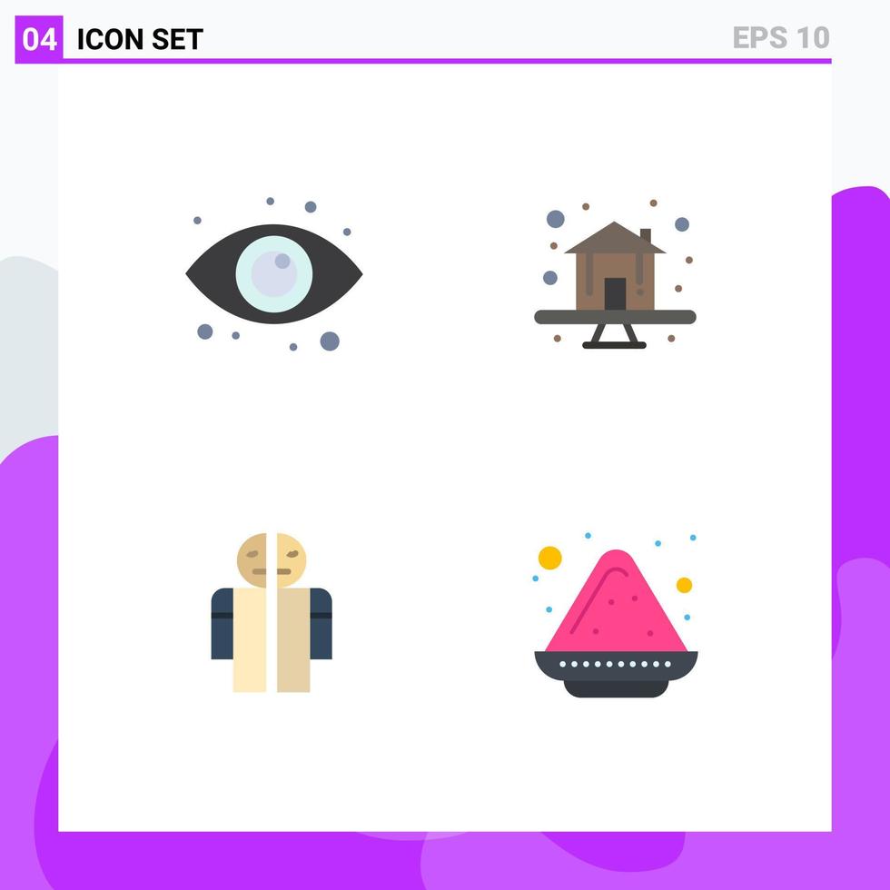 Set of 4 Vector Flat Icons on Grid for eye broken web house human Editable Vector Design Elements