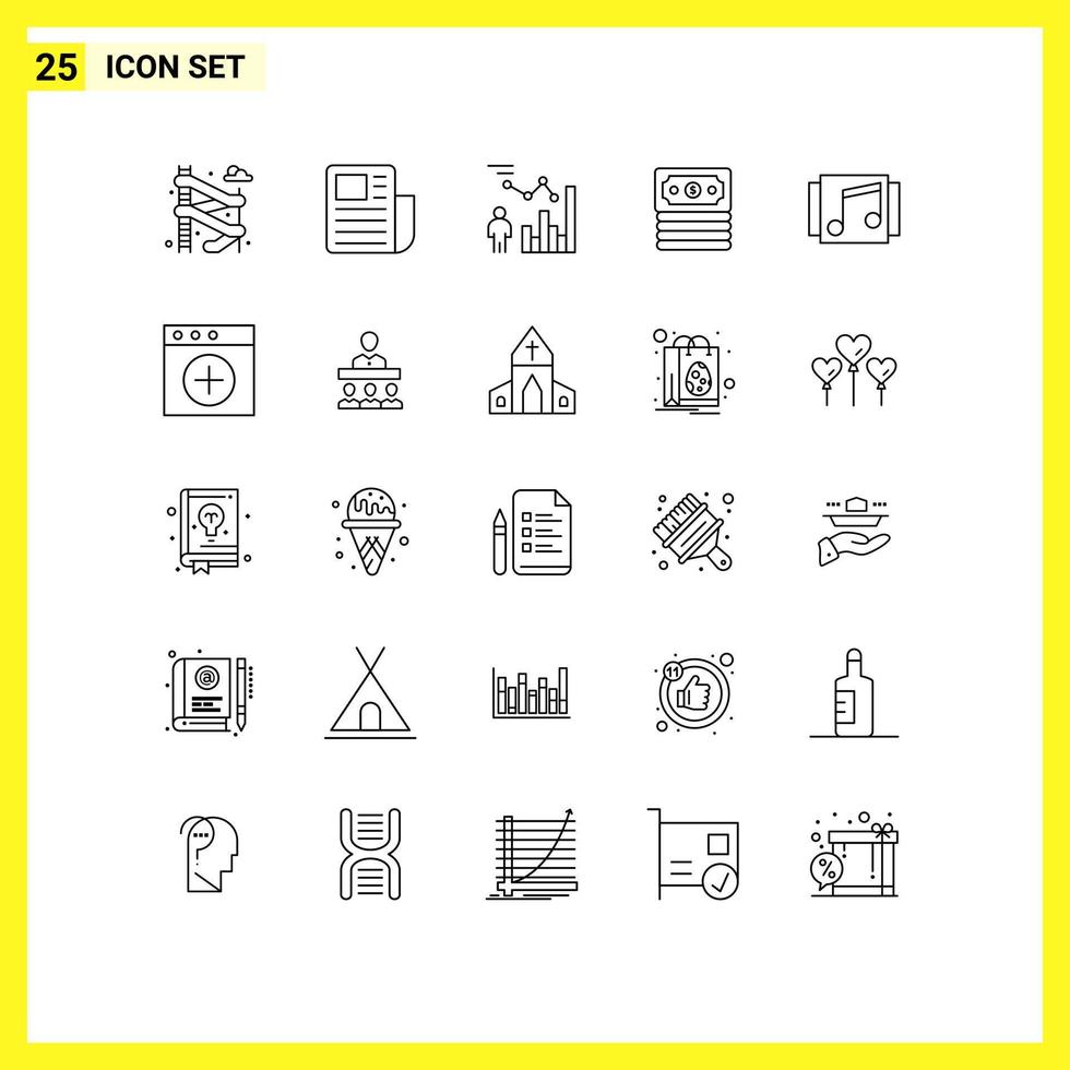 25 Line concept for Websites Mobile and Apps music album data money banking Editable Vector Design Elements