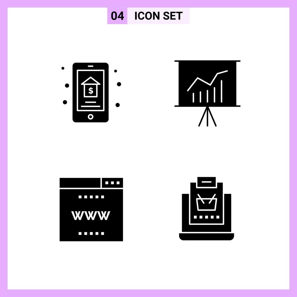 4 Icons in Solid Style Glyph Symbols on White Background Creative Vector Signs for Web mobile and Print Creative Black Icon vector background